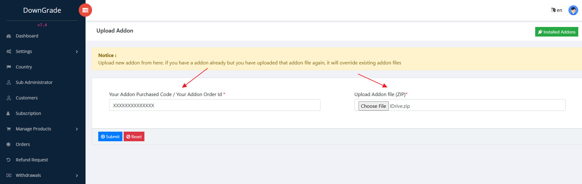 Install Addon