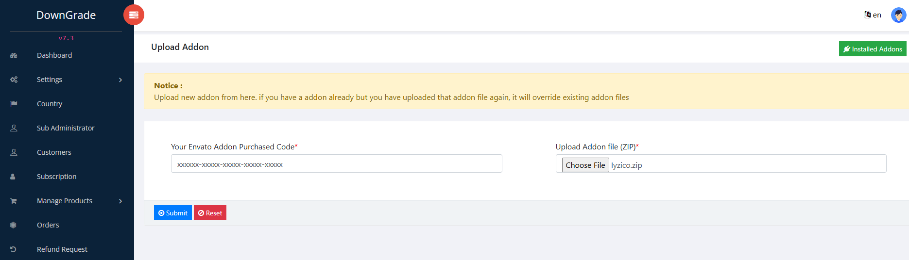 Install Addon